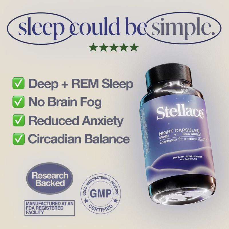 Stellace Night Capsules: Circadian Rhythm Reset Premium Sleep Supplement with Magnesium Glycinate, Passionflower & Bacopa - Deep Sleep Aid for Circadian Balance, Reduced Nighttime Awakenings - 30 Day Supply