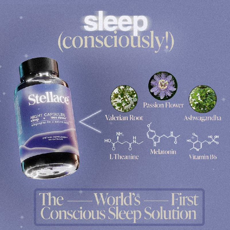 Stellace Night Capsules: Circadian Rhythm Reset Premium Sleep Supplement with Magnesium Glycinate, Passionflower & Bacopa - Deep Sleep Aid for Circadian Balance, Reduced Nighttime Awakenings - 30 Day Supply